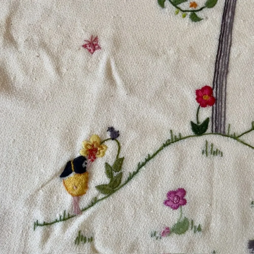Vintage Embroidered Baby Blanket 33x51 Storybook Nursery Decor Heirloom